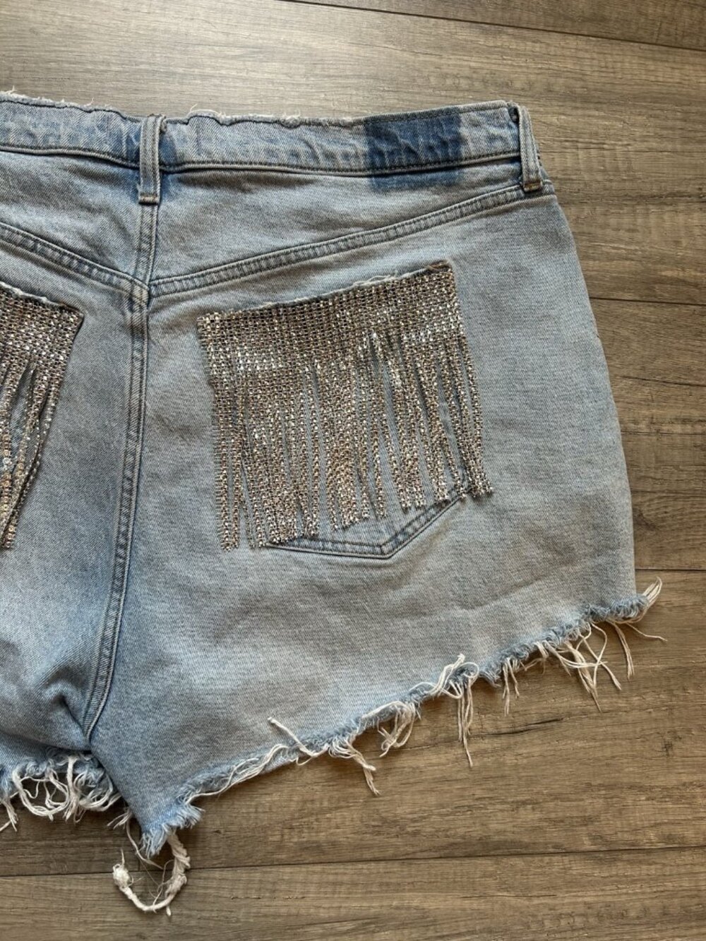 Abercrombie & Fitch Jorts Short Curve Love 35/20 Sparkle Fringe Denim Shorts Y2K - Picture 14 of 14
